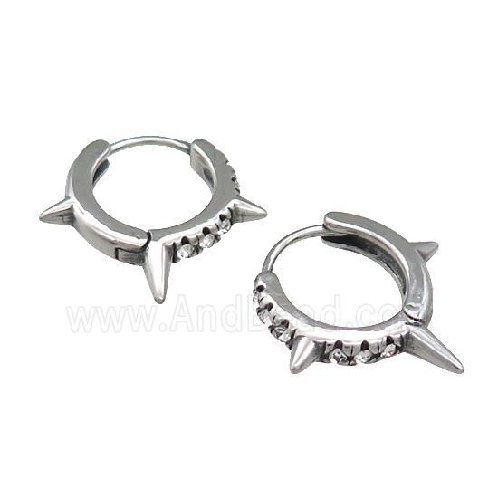 Stainless Steel Spike Hoop Earrings Pave Rhinestone Antique Silver