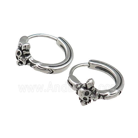Stainless Steel Hoop Earrings Skull Antique Silver