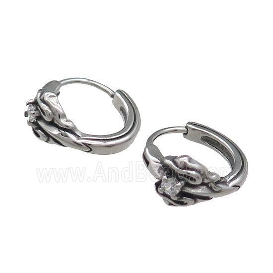 Stainless Steel Hoop Earrings Rhinestone Antique Silver