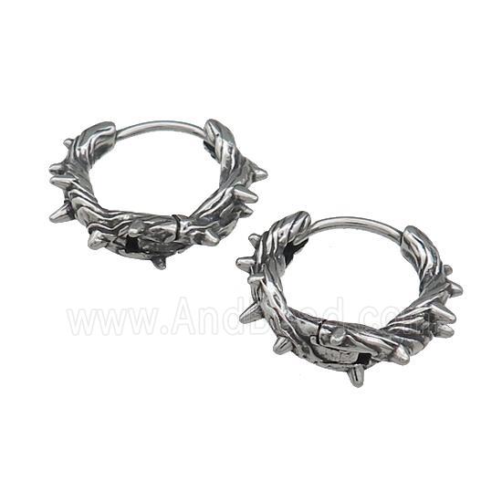 Stainless Steel Hoop Earrings Spike Antique Silver
