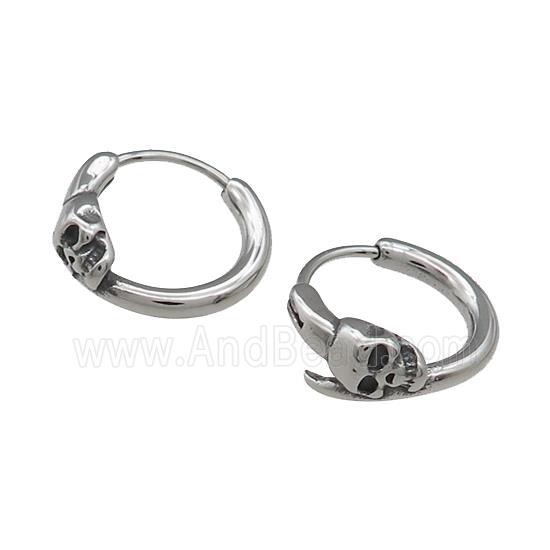 Stainless Steel Hoop Earrings Skull Antique Silver