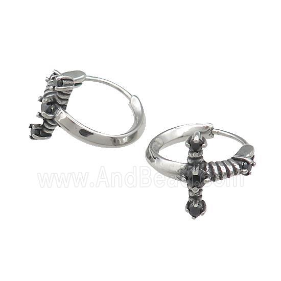 Stainless Steel Hoop Earrings Pave Rhinestone Antique Silver