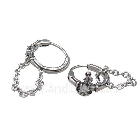 Stainless Steel Hoop Earrings Pave Rhinestone Antique Silver