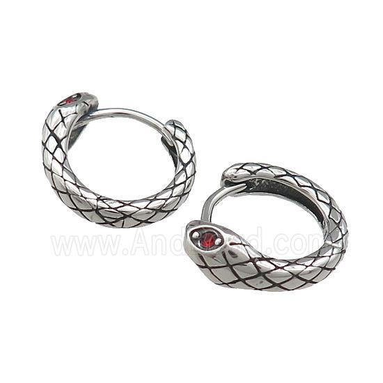 Stainless Steel Hoop Earrings Pave Rhinestone Snake Antique Silver