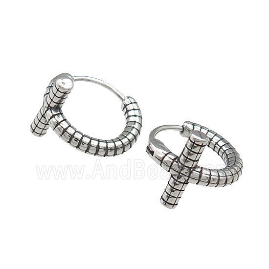 Stainless Steel Hoop Earrings Cross Antique Silver