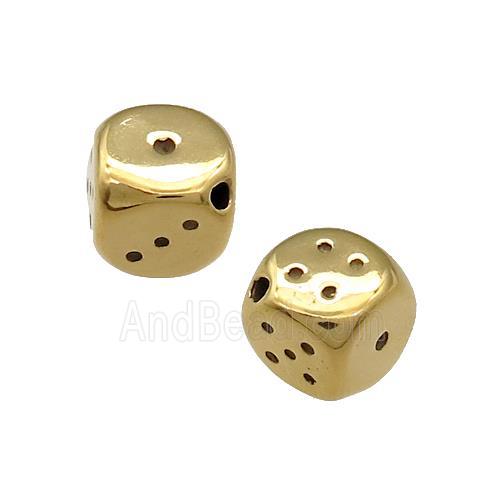 Stainless Steel Dice Beads Gold Plated Cube