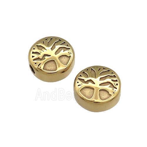Stainless Steel Coin Beads Tree Of Life Button Gold Plated