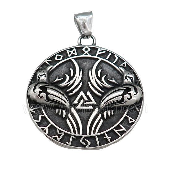 Stainless Steel Pendant Viking Stamp Circle Antique Silver