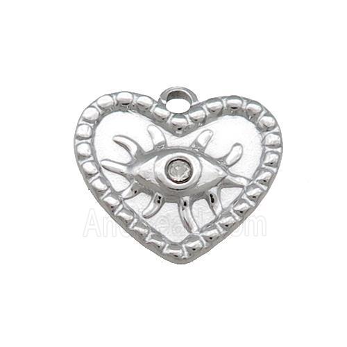 Raw Stainless Steel Heart Pendant With Evil Eye Pave Rhonestone