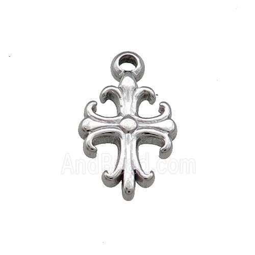 Raw Stainless Steel Cross Pendant Fleur de Lis