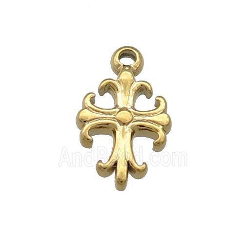 Stainless Steel Cross Pendant Fleur de Lis Gold Plated