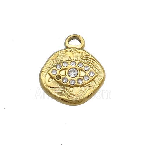 Stainless Steel Eye Charms Pendant Pave Rhinestone Gold Plated