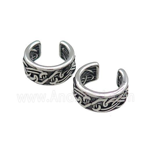 Stainless Steel Clip Earrings Antique Silver
