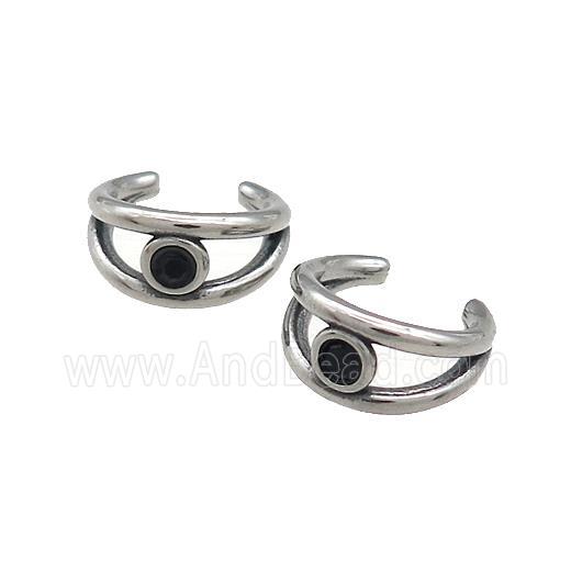 Stainless Steel Clip Earrings Pave Rhinestone Antique Silver