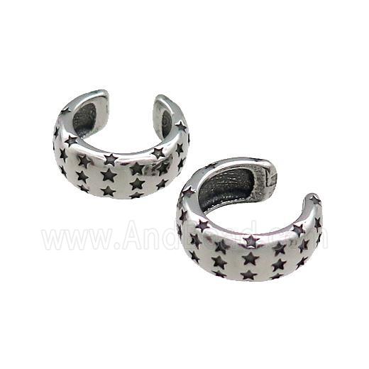 Stainless Steel Clip Earrings Cuff Star Antique Silver