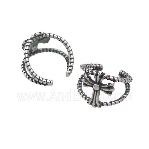 Stainless Steel Clip Earrings Cross ntique Silver
