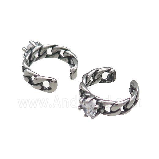 Stainless Steel Clip Earrings Pave Rhinestone Antique Silver