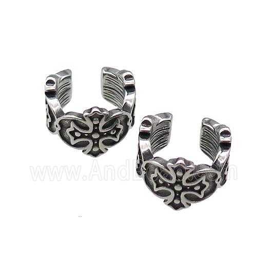 Stainless Steel Clip Earrings Cross Antique Silver