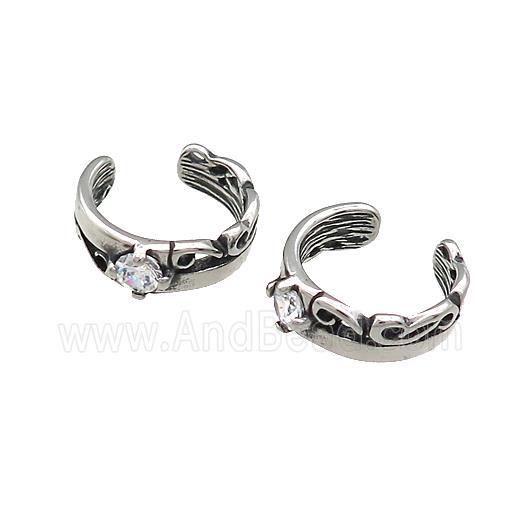 Stainless Steel Clip Earrings Pave Rhinestone Antique Silver