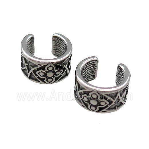 Stainless Steel Clip Earrings Antique Silver