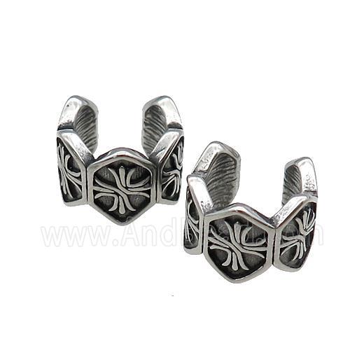 Stainless Steel Clip Earrings Antique Silver