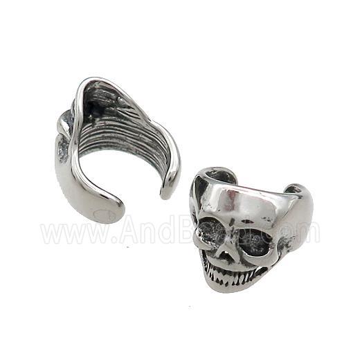 Stainless Steel Clip Earrings Skull Antique Silver