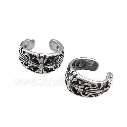 Stainless Steel Clip Earrings Fleur De Lis Antique Silver