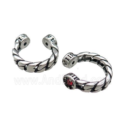 Stainless Steel Clip Earrings Pave Rhinestone Antique Silver