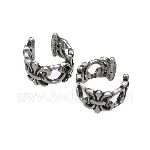 Stainless Steel Clip Earrings Fleur De Lis Antique Silver