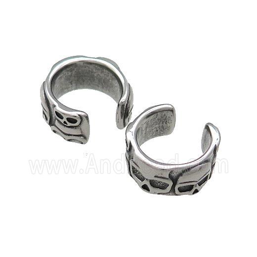 Stainless Steel Clip Earrings Skull Antique Silver
