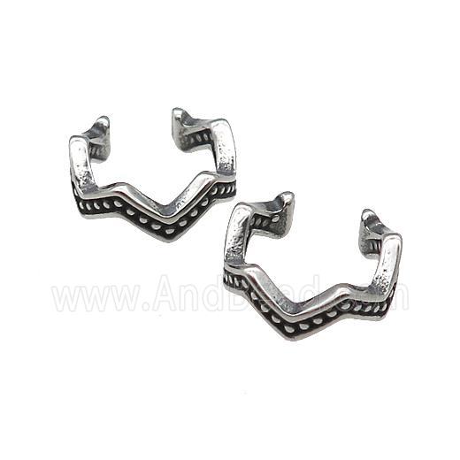 Stainless Steel Clip Earrings Antique Silver