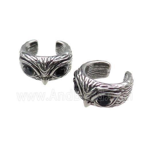 Stainless Steel Clip Earrings Pave Rhinestone Eagle Antique Silver