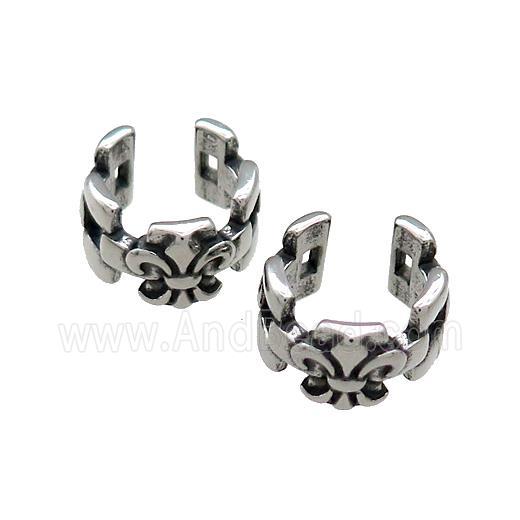 Stainless Steel Clip Earrings Fleur De Lis Antique Silver