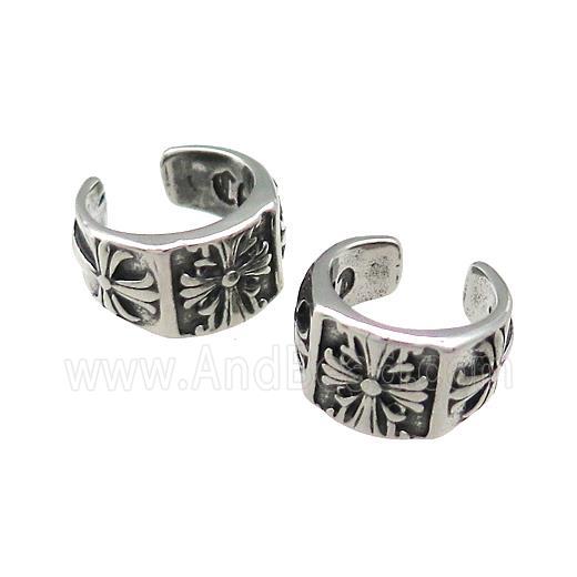 Stainless Steel Clip Earrings Antique Silver