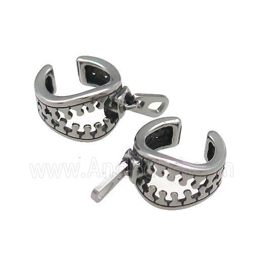Stainless Steel Clip Earrings Antique Silver