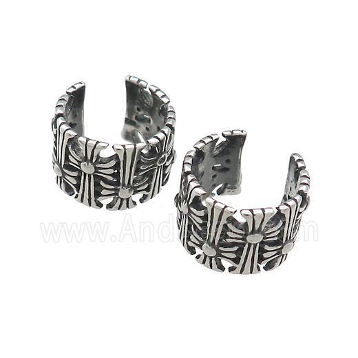 Stainless Steel Clip Earrings Cross Antique Silver