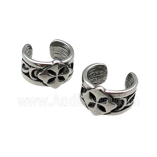 Stainless Steel Clip Earrings Antique Silver
