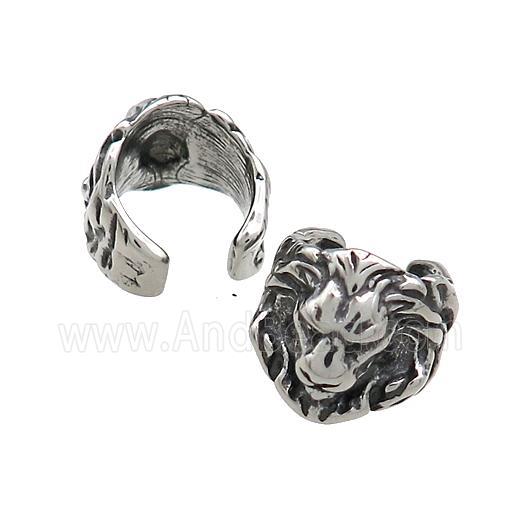 Stainless Steel Clip Earrings Lion Antique Silver