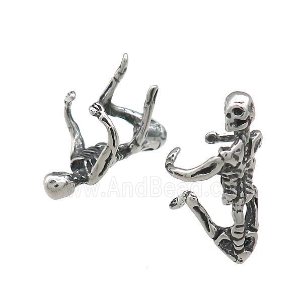 Stainless Steel Clip Earrings Skull Halloween Antique Silver