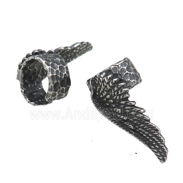 Stainless Steel Clip Earrings Angel Wings Antique Silver