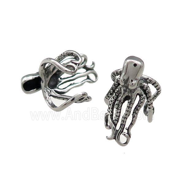 Stainless Steel Clip Earrings Octopus Antique Silver