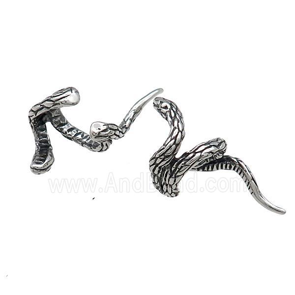 Stainless Steel Clip Earrings Snake Antique Silver