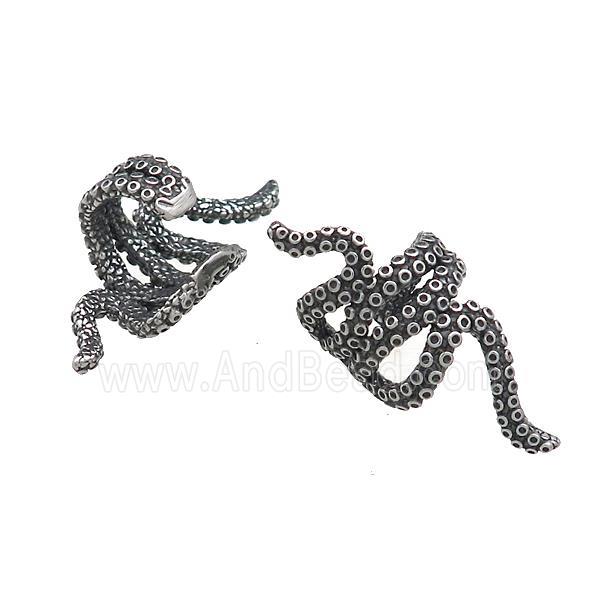 Stainless Steel Clip Earrings Snake Antique Silver