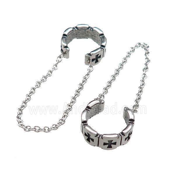 Stainless Steel Clip Earrings Cross Antique Silver