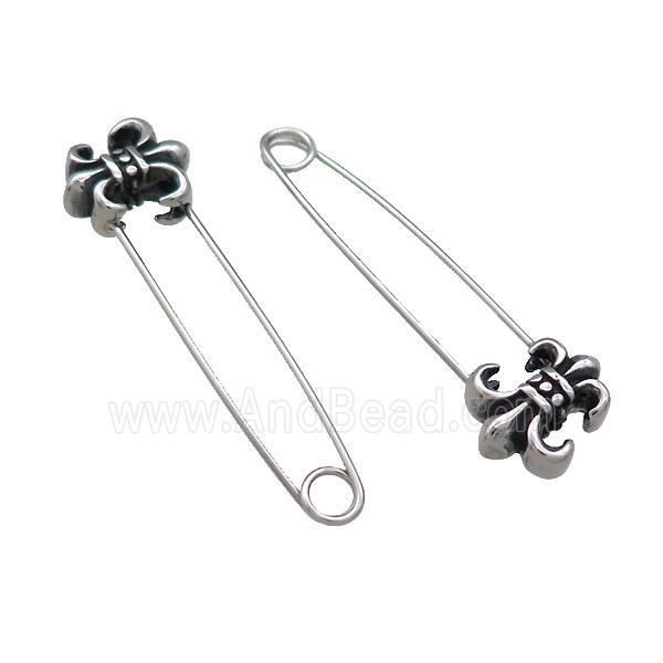 Stainless Steel Safety Pins Fleur De Lis Antique Silver