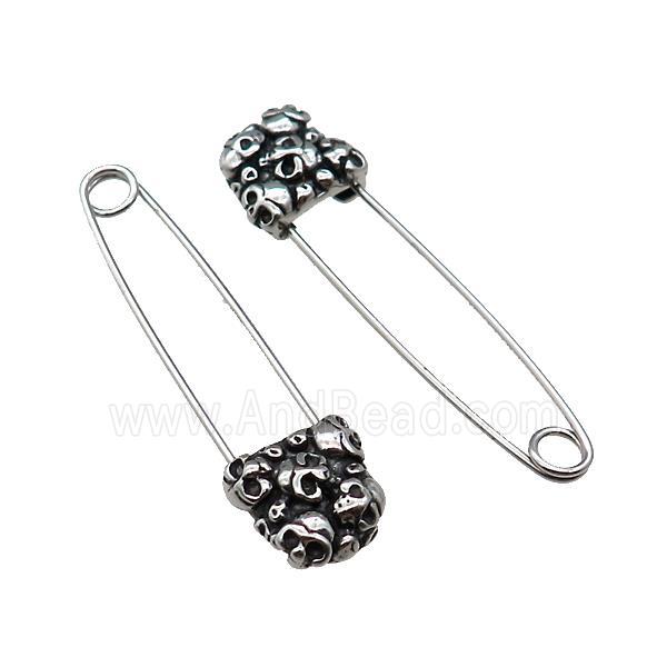 Stainless Steel Safety Pins Skull Antique Silver