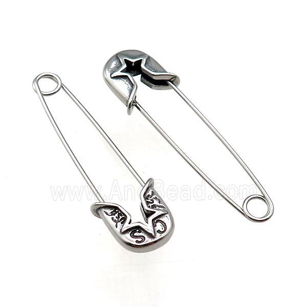 Stainless Steel Safety Pins Antique Silver