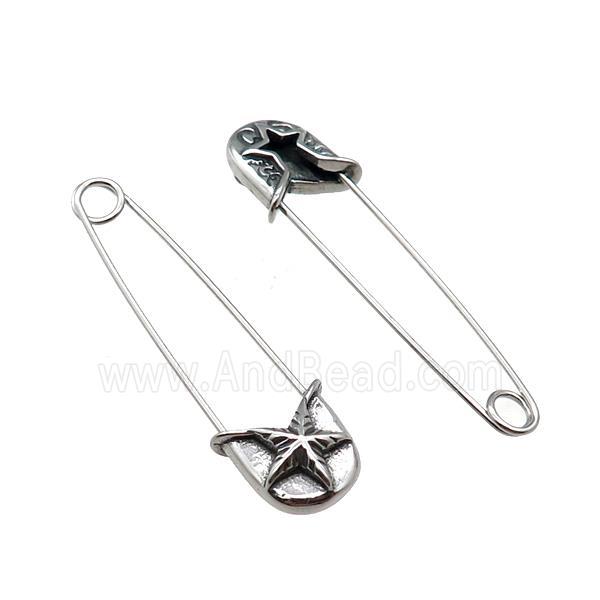 Stainless Steel Safety Pins Star Antique Silver