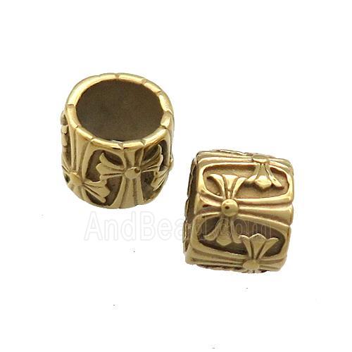 Stainless Steel Tube Beads Cross Large Hole Gold Plated