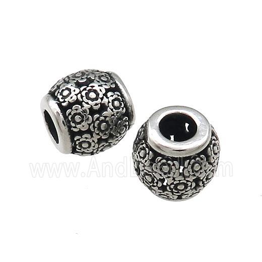 Titanium Steel Barrel Beads Large Hole Hollow Antique Silver